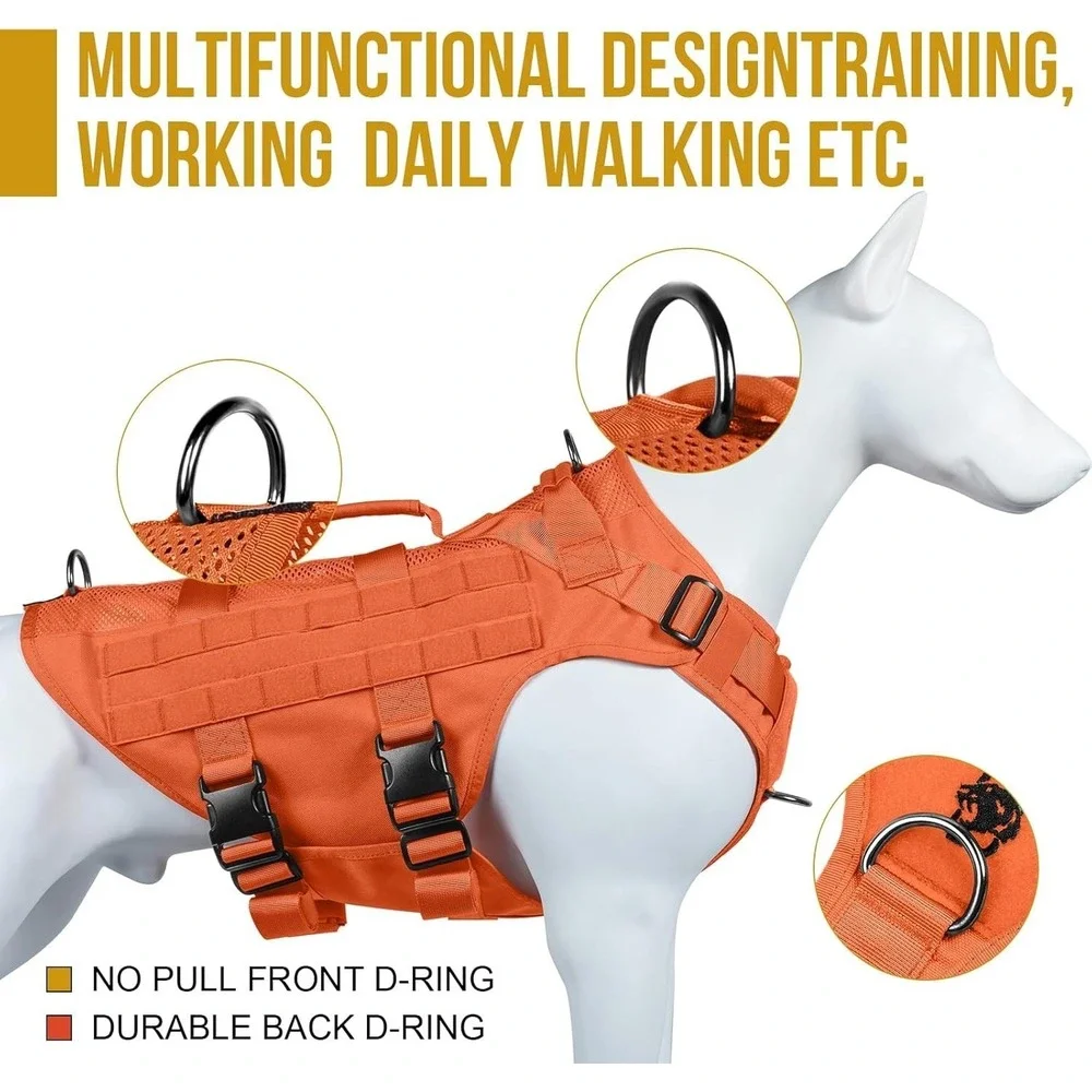 OneTigris Tactical Dog‎ Harness No Pull size M Breathable Mesh Handle Orange